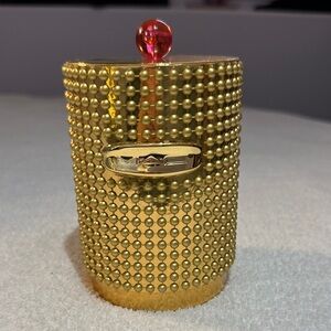 MAC COSMETICS (Collectable) Gold Beaded Decorative Jar with Red Top Knob